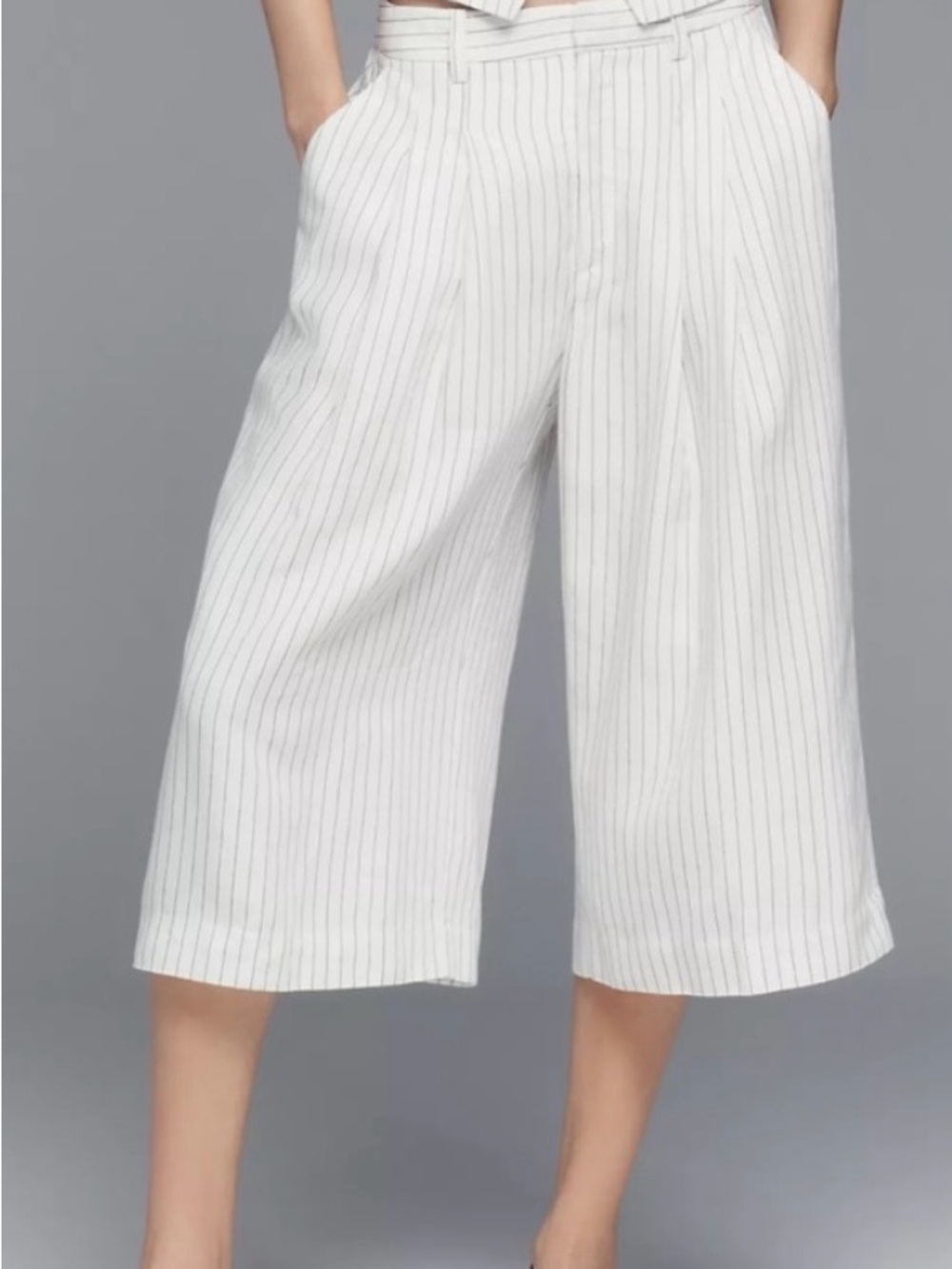 Maeve Antropologie The Avery Pleated Wide-Leg Trousers Linen Culotte Edition S